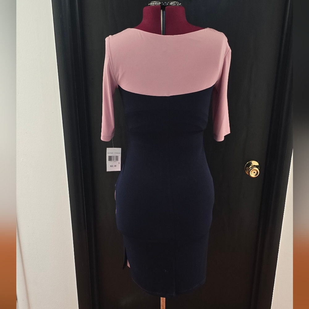 NWT Navy Pink Ruched Waist Dress - Picture 6 of 7